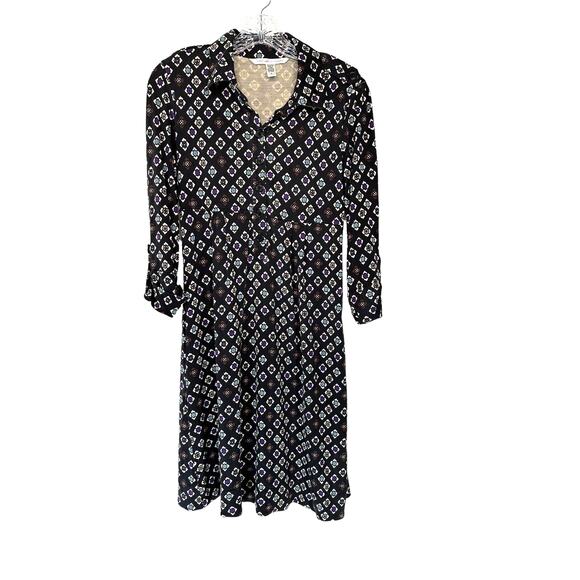 Diane Von Furstenburg Black Mod Silk Business Office Button Up Dress Size 6 - Picture 1 of 10